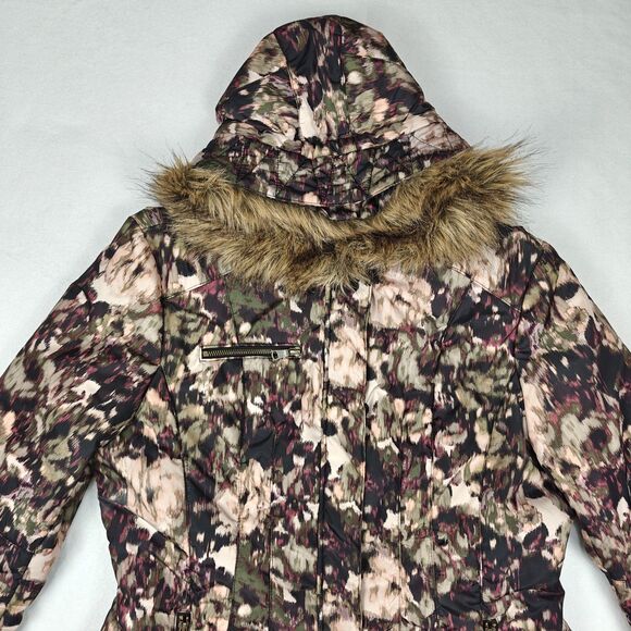 New York & Company Floral Camo Adjustable Waist Puffer Jacket Size L Outdoor - Picture 3 of 13